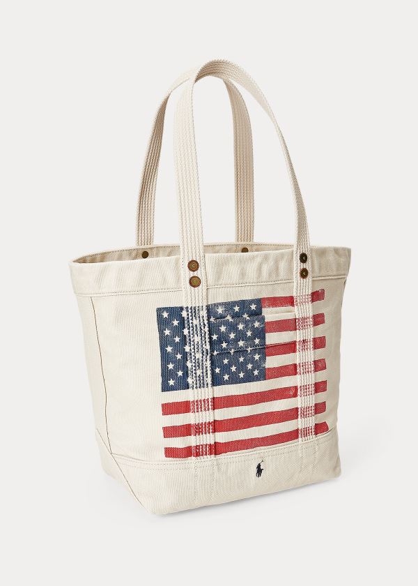 Bolsos De Mano Polo Ralph Lauren Mujer Blancos / Multicolor - Distressed Flag Canvas - XANBC6412